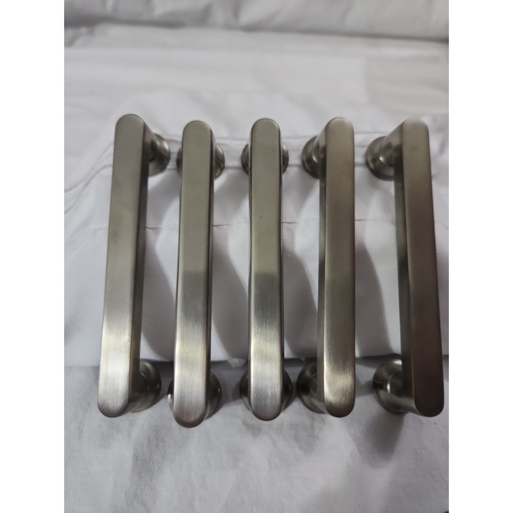 Brushed Nickel Cabinet Pulls 3.75 Inch Center to Center D-Handle Set of 5